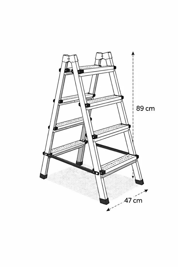 Çok Amaçlı Metal 4+4 Basamaklı Katlanabilir Merdiven | Kaymaz Basamak | 125 Kg Taşıma Kapasiteli